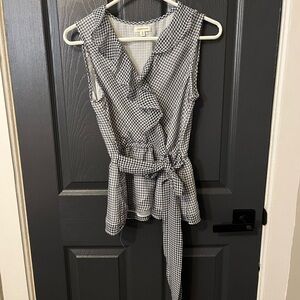 Max Studio Navy and White Checkered Blouse